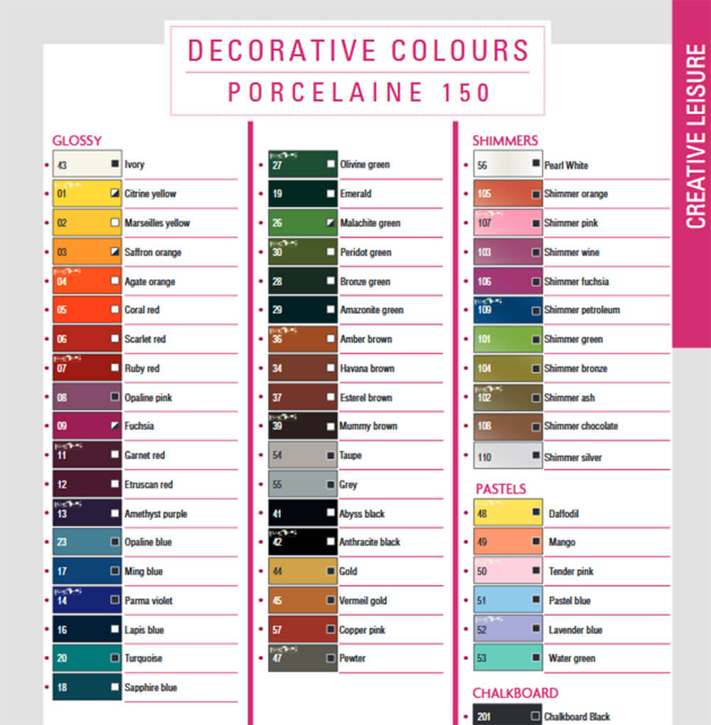 Kleurenkaart Pébéo porseleinverf