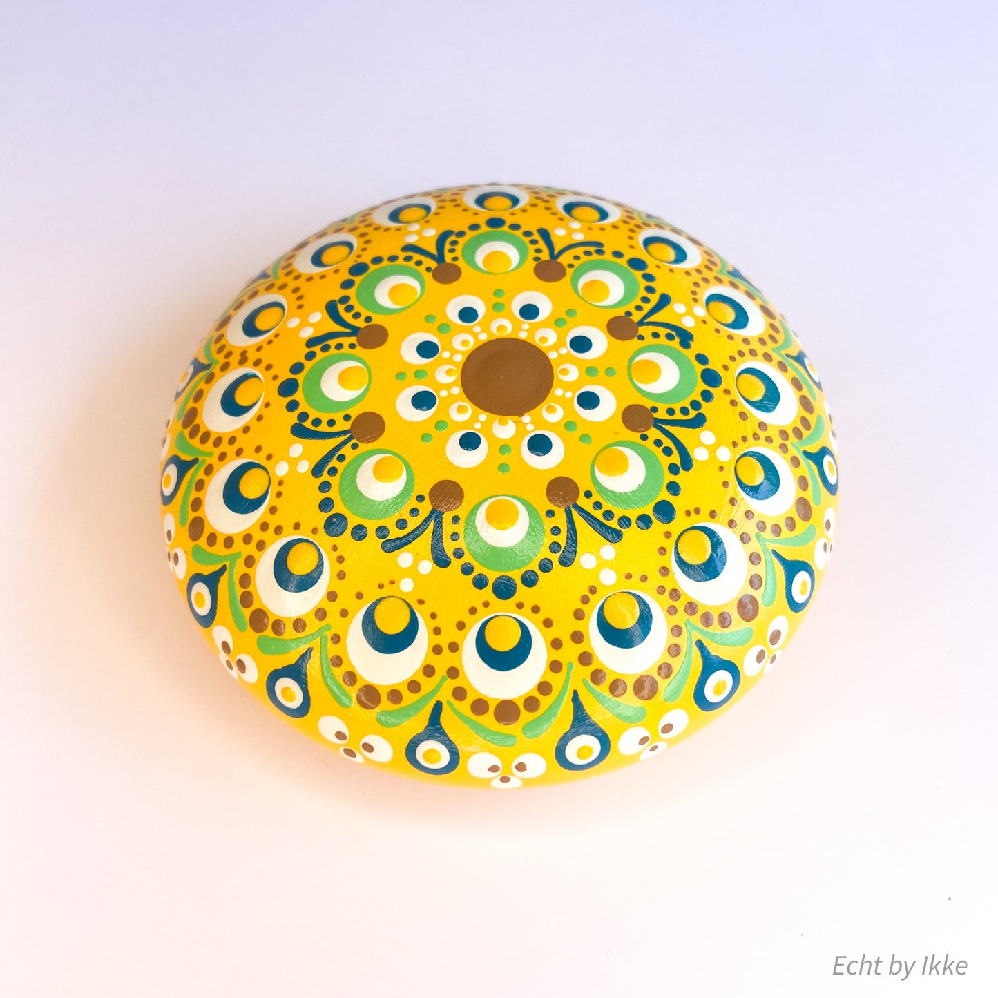Mandala stipsteen geel - 9,5 cm - porseleingips