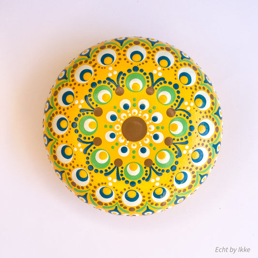 Mandala stipsteen geel - 9,5 cm - porseleingips